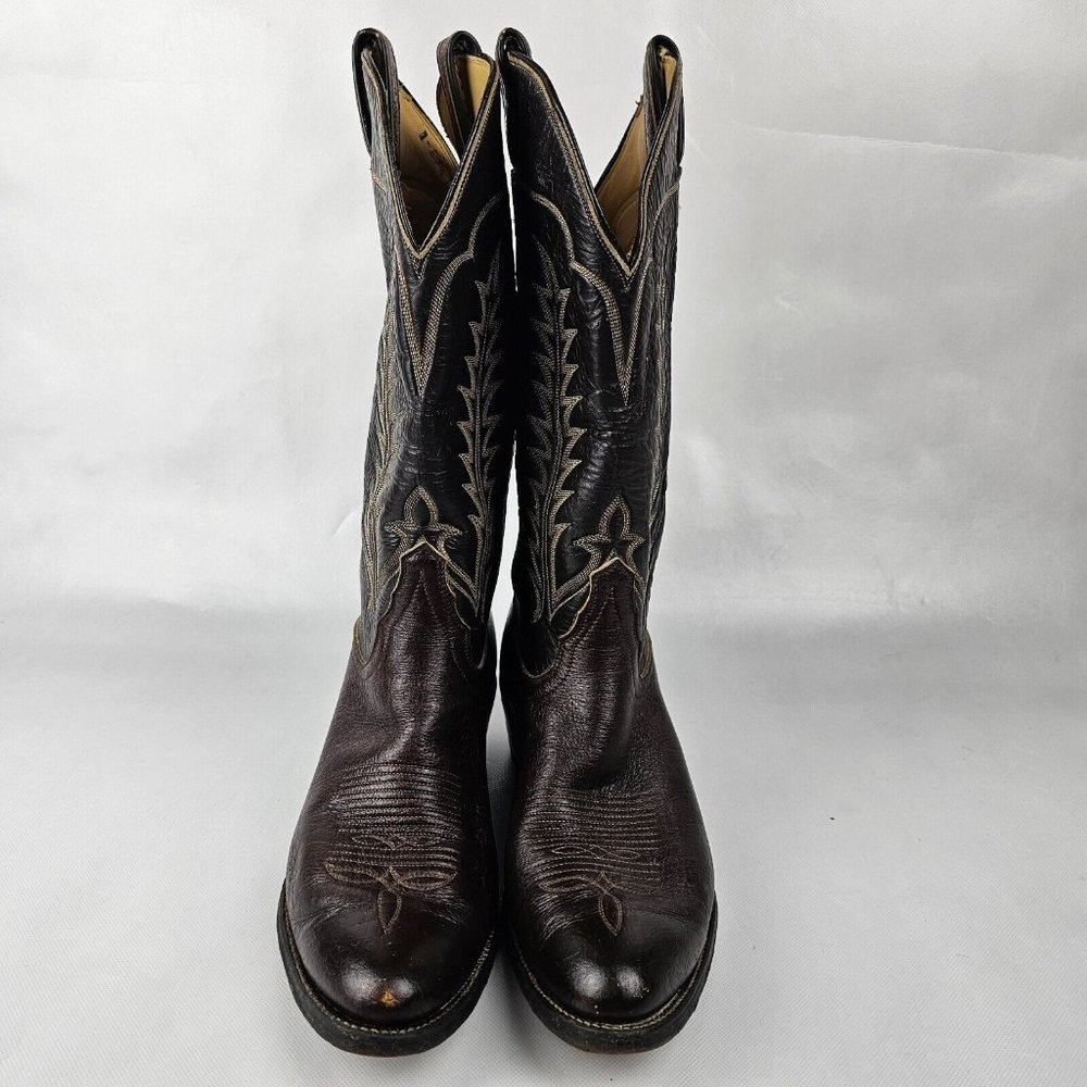 VTG Tony Lama Men 10.5 Chocolate Leather Cowboy Western Pointed Toe Boot TwoTone - Picture 3 of 6